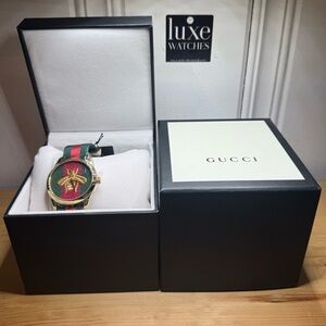 Gucci Gold Watch with Red and Green Strap